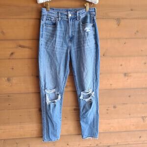 American Eagle Mom Jean Size 4 Regular Distressed Medium Wash Zip Fly Denim